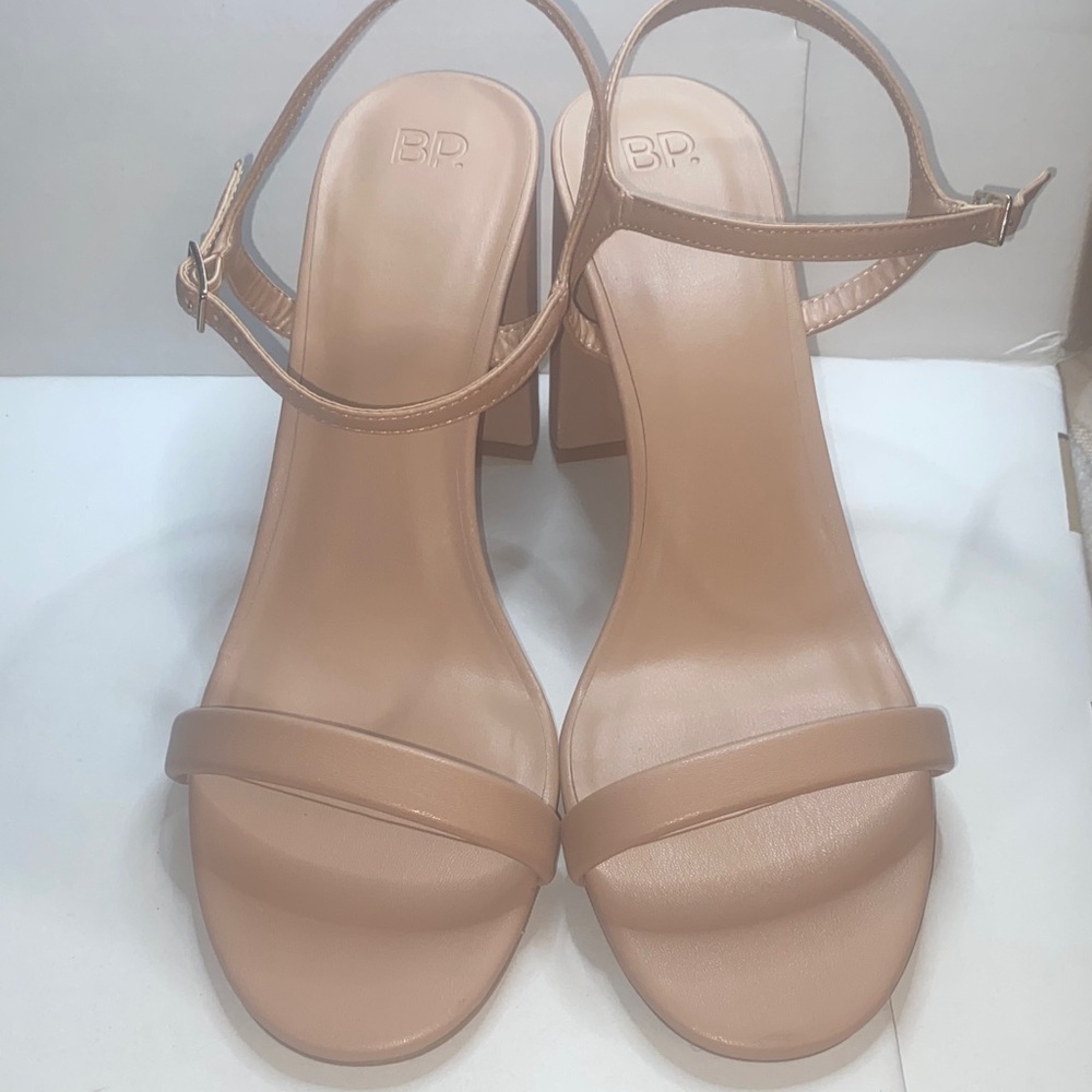 bp Tan Block Heel Ankle Strap Sandals
